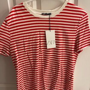 Zara Short Sleeve Red and White Striped Tee